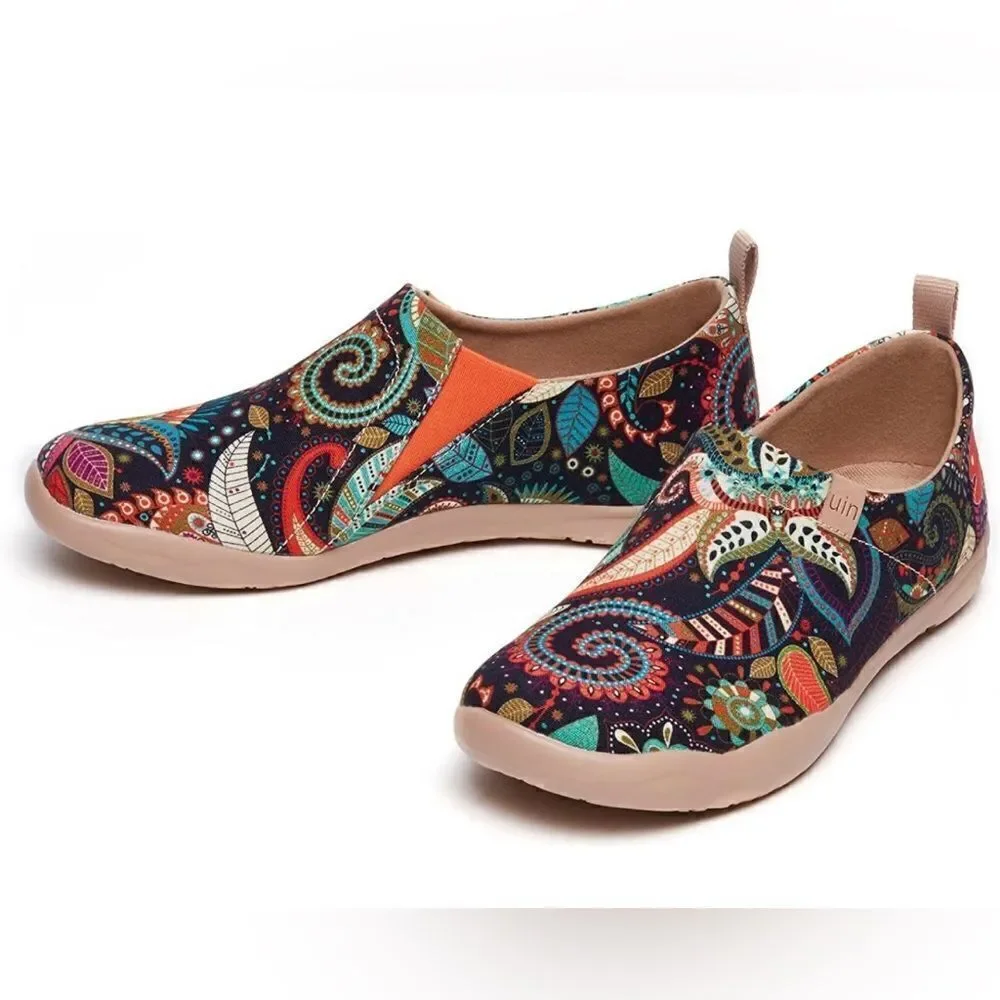 UIN Women Floral Art Sneaker Painted Canvas Slip-On Travel Shoes(Wonder Mandala)